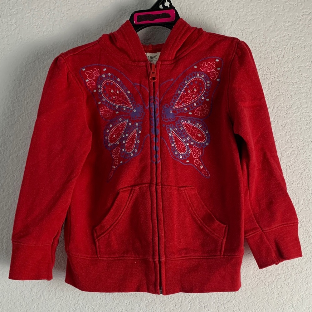 Vibrant Red Kids Hoodie with Butterfly Design